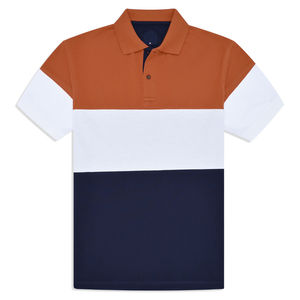 Piqué ecológico de algodón 100% de gama alta personalizable para hombre, para Polo, patrón de bloque azul marino sólido, estilo informal con logotipo frontal - Product Image 1