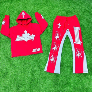 Conjunto de chándal unisex negro y naranja, Sudadera con capucha y pantalones de Jogger estampados personalizados, diseño cruzado, traje de calle de dos piezas - Product Image 3