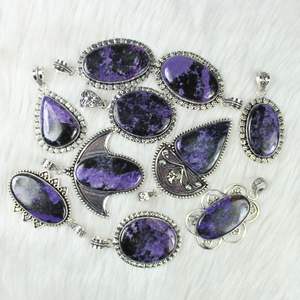 เครื่องประดับจี้อัญมณี Charoite สีม่วงสร้อยคอจี้คอลเลต์ดีไซน์เนอร์ขัดเงาเรียบ - Product Image 4