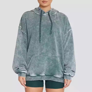 Sudadera con capucha de lavado ácido de nuevo diseño con logotipo personalizado 2025 para mujer de gran tamaño invierno liso teñido patrón sólido bajo MOQ poliéster/algodón - Product Image 1