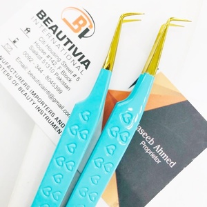 Pince à épiler d'extension de cils avec logo personnalisé bleu bébé 90 degrés durable en acier inoxydable forte prise en main multifonctionnelle professionnelle - Product Image 1