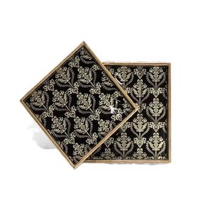 Meilleure vente de plateau carré et rond en MDF avec sous-verre rond et carré et boîte à anneau de serviette ensemble plateau émaillé élégant moderne - Product Image 5