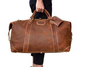 Bolsa de viaje de noche de cuero genuino de grano completo personalizada bolsa de lona - Product Image 4