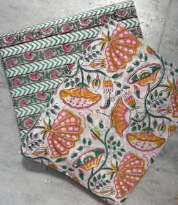 Jaipur ผ้าฝ้าย100% พิมพ์ลายบล็อกทำด้วยมือแบบดั้งเดิมเป็นมิตรต่อสิ่งแวดล้อมระบายอากาศได้ - Product Image 1