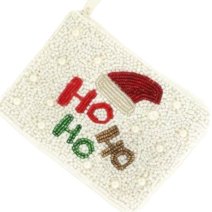 Premium élégant broderie fille portefeuille sac HO HO perlé jour de noël conception fabriqué à la main perle de rocaille point de croix et couture - Product Image 1