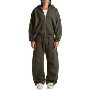 Haute qualité 100% coton jambe droite Joggers hommes survêtement fabricant Boxy blanc Baggy Zip up hommes survêtements à capuche ensemble - Product Image 1