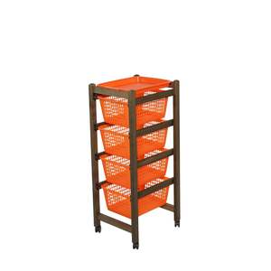 Chariot utilitaire en bois de hêtre massif de haute qualité avec plateau amovible et paniers en plastique - Pour une utilisation en cuisine ou en salle de bain - Product Image 1