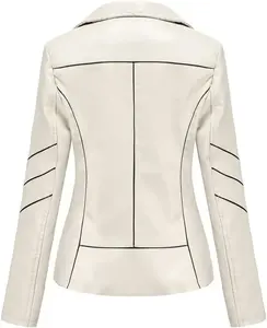 แจ็กเก็ตหนังสีขาวสำหรับผู้หญิงฤดูใบไม้ร่วงออกแบบได้ตามต้องการมีซิปปิดระบายอากาศได้ดีสีพื้นเรียบ - Product Image 6