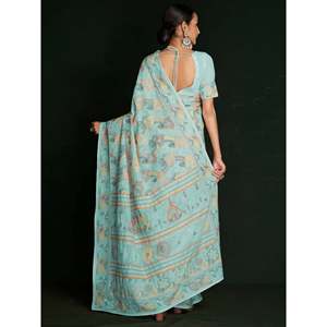 Awesome Turquoise Lucknowi Georgette Saree with Blouse for Festivals and <b>Performance</b> <b>Wear</b> - Product Image 1