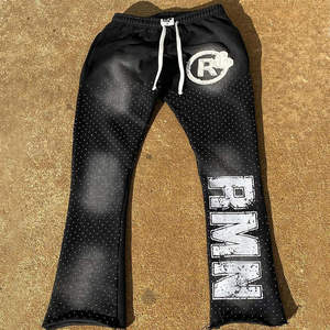 Streetwear Custom Acid Wash <b>Embroidery</b> Rhinestone Zip Hoodie Sweatpants Jogger <b>Set</b> Unisex Regular Fit Winter Maternity - Product Image 2
