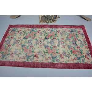 Turkish Rug, 3.8x6.7 ft Vintage Rug, <b>Red</b> Ikat <b>Wool</b> Rug - Product Image 3