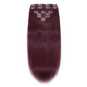 Extensions de cheveux à clipser 99J Bourgogne Cheveux humains brésiliens Remy 30 pouces Yaki Lisse Ondulé - Product Image 3