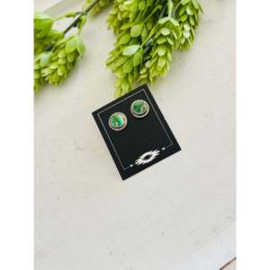 Navajo Handmade Cultural Collectible Sonoran Mountain Turquoise & Sterling Silver <b>Post</b> <b>Earrings</b> - Product Image 4