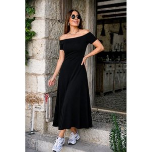 Robe longue en viscose élastiquée à épaules dénudées pour femme, 34668 - Noir - Product Image 2