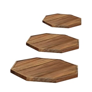 Juego de Bandejas de Té Octagonales de Madera de Acacia Maciza Ecológica, 3 Piezas, Color Natural, Marca Furaka, Tabla de Cortar para el Hogar, Cafetería, Restaurante - Product Image 3