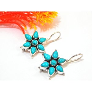 Pendientes florales de Plata de Ley 925, turquesa auténtica, joyería de oro rosa hecha a mano, regalo de boda perfecto - Product Image 1