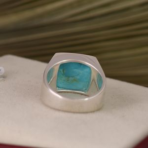 Kingman Turquoise Signet <b>Ring</b> Sterling <b>Silver</b> Boho Southwest Jewelry <b>Men</b> <b>s</b> Turquoise <b>Ring</b> Vintage Style Statement Gift for Him - Product Image 5