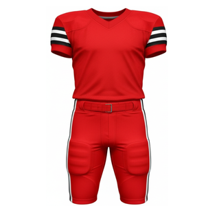 Tenue de football américain professionnelle Team Red : Maillot imprimé à manches courtes et col en V, design triple rayures, pantalon de jeu respirant - Product Image 2