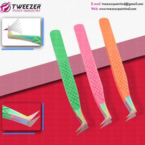 Matte Colored Stainless Steel Eyelash <b>Extension</b> Tweezers Hair Plucking Scissors with Fiber Tip for Lash <b>Extensions</b> <b>Cheap</b> Prices - Product Image 2