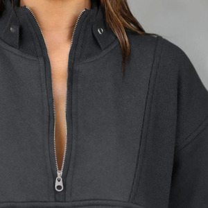 Sudadera con capucha de media cremallera gris americana para mujer en primavera y otoño nuevo Top corto de moda suelto fino - Product Image 4