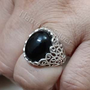 925 Sterling Silver Handmade <b>Statement</b> <b>Ring</b> Black Onyx Cut Natural Black Gemstone Fine Jewelry July Birthstone Gift - Product Image 1