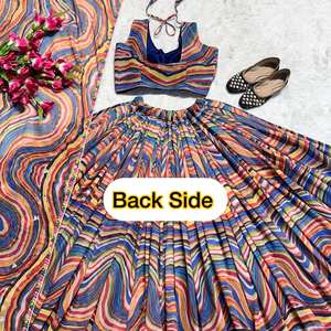 Bordado de Georgette indio y pakistaní tradicional de alta calidad Impresión digital Lehenga Choli Dupatta para fiestas de invierno y verano - Product Image 5