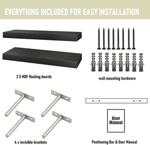 벽용 16 "플로팅 선반, 거실, 침실, 부엌을 위한 숨겨진 브래킷이 있는 <span class=keywords><strong>2</strong></span> 개의 욕실 벽걸이 형 나무 선반 세트 - Product Image 6