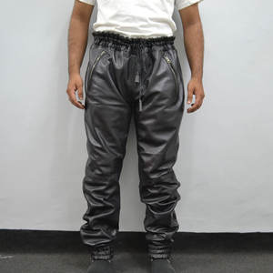 Pantalon en cuir taille moyenne pour hommes le plus vendu vêtements d'hiver de Style High Street pour une utilisation en plein air jean droit tricoté - Product Image 1