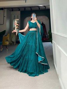 Último Modelo de Verano, Especial para Navratri, Top Salwar Kameez con Bordado Simple y Liso, Trabajo con Espejos, Traje de Novia, Viscosa, Multicolor - Product Image 2