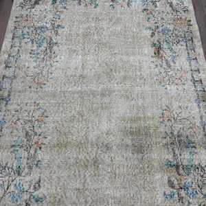 Grand tapis turc de 5,2 x 8,6 pieds, tapis à carreaux gris vintage - Product Image 3