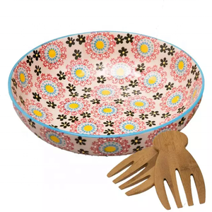 Couverts Émail Impression En Bois Bol De Service Cuillères Ensemble Nouveau Look Résine De Bois Durable Étalage Carton Emballage Bol De Service Cuillère Ensemble - Product Image 5