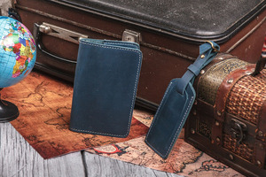 Accessoires de voyage personnalisés ensemble de PST-0059 longue couverture de passeport en cuir véritable étiquette de bagage mince porte-billet logo antivol - Product Image 4