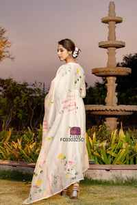 Mujer de talla grande indio étnico marfil Mul Chanderi Kurta yugo pesado encaje de ganchillo forro de trabajo adjunto Salwar Kameez tallas M 2XL - Product Image 3