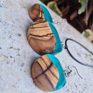 Eco Friendly Wooden <b>Resin</b> Customized Stud Earrings | Lightweight Handmade Women's Traditional Vintage Wedding Party Fashion - Product Image 1