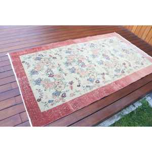 3.5x6.3 ft Turkish Vintage Rug, Accent Rug, <b>Red</b> <b>Wool</b> Rug - Product Image 2