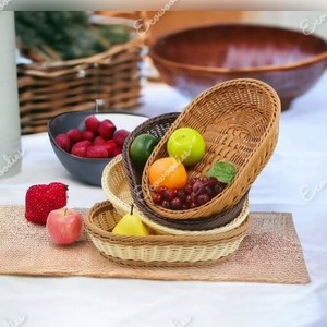 Handmade Food Storage Wicker Basket Pantry Organization and Storage Oval Serving Bowls Display Basket Household Snack Storage - Product Image 1