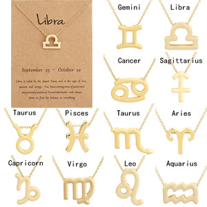 <span class=keywords><strong>2023</strong></span> gros plaque d'or collier de mujer astrologie horoscope bijoux en acier inoxydable minimaliste 12 zodiaque collier - Product Image 1