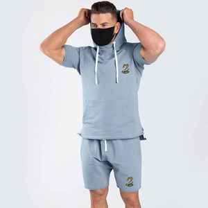 Conjuntos cortos de algodón para hombre, ropa informal, chándal de dos piezas, camiseta y pantalones cortos para uso diario, entrenamiento, gimnasio, ropa deportiva y Fitness - Product Image 5