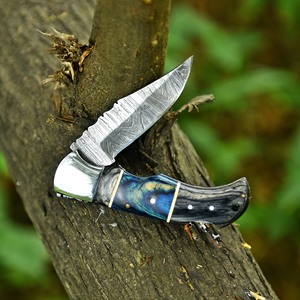 Navaja Plegable de Acero de Damasco, Alta Dureza, Mango de Madera de Palisandro, Cuchillo de Camping, Herramienta de Supervivencia DIY OEM - Product Image 4