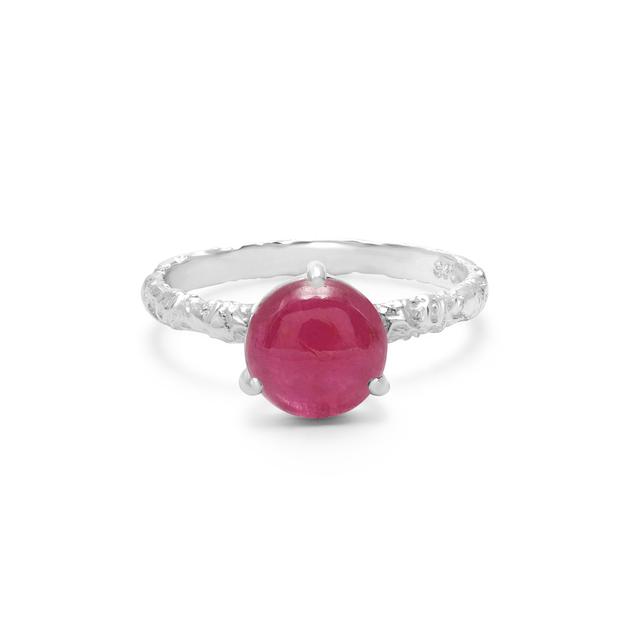925 Sterling Silver Classically Styled Ring Natural Ruby Cabochon Gemstone Band Prong Setting for Weddings Anniversaries Dainty