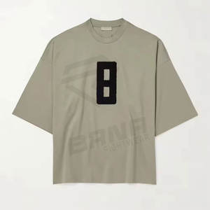 T-shirt à manches courtes en coton épais surdimensionné pour hommes, épaule tombante d'été avec motif solide longue longueur, vente en gros - Product Image 1