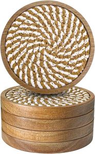 Sous-verres en bois de qualité supérieure avec motif tissé Porte-gobelet de forme ronde Ensemble de 5 pour la protection de la table de la décoration intérieure - Product Image 4