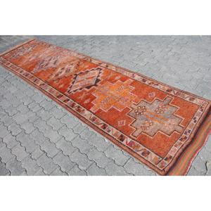 Turkish Vintage <b>Rug</b>, 3.2x12.5 ft Herki <b>Rug</b>, Orange <b>Runner</b> Animal Print <b>Rug</b> - Product Image 2
