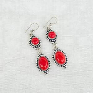 Pendientes de varias piedras de Coral rojo, chapados en plata 925 pendientes colgantes, joyería Bohemia Moonga hecha a mano, regalo para ella, pendientes de gota étnicos - Product Image 4