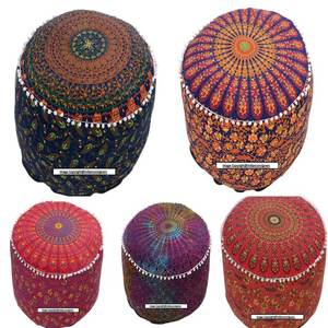 เก้าอี้สตูลวางเท้าทำจากผ้าฝ้ายลายแมนดาลาทรงกลมขนาด22นิ้วเก้าอี้วางเท้านุ่มอินเดีย - Product Image 2