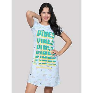 Evolove Camisón corto informal de punto suave con estampado 100% algodón hasta la rodilla para mujer en azul - Product Image 4