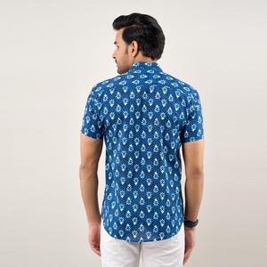 <b>Men's</b> Indigo Blue Poplin Cotton Printed Casual <b>Shirt</b> Regular Fit Breathable <b>Flower</b>-Printed Size 6XL for Summer - Product Image 5