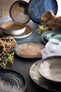 Set di 6 Ciotole in Ceramica Rotonde Irregolari Afrodite Excelsa con Smalto Reattivo, Design Wabi Sabi, Decorazione Digitale Lucida in Rilievo - Product Image 6