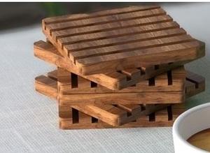 Posavasos modernos de madera de nogal natural para decoración del hogar indio con soporte, alfombrillas y almohadillas decorativas - Product Image 3