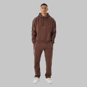 Ensemble survêtement de qualité supérieure 100% coton avec lignes réfléchissantes, pantalon et sweat-shirt, logo imprimé en relief, survêtement surdimensionné pour hommes - Product Image 1